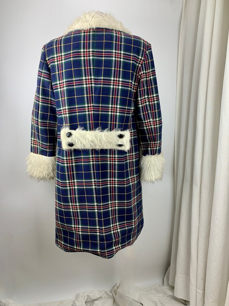 1970'S Pimp Jacket Faux Fur & Wool Plaid Austin Powers Style Fully Lined NOS Dead-Stock /Men's Size Large image 5