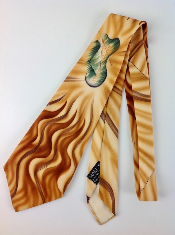 1940's Hand Painted Tie - Abstract Flame Print - A