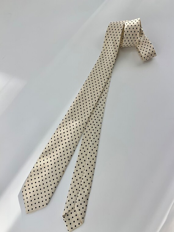 Early 1960's Polka Dot Tie - Small Black Polka Do… - image 3