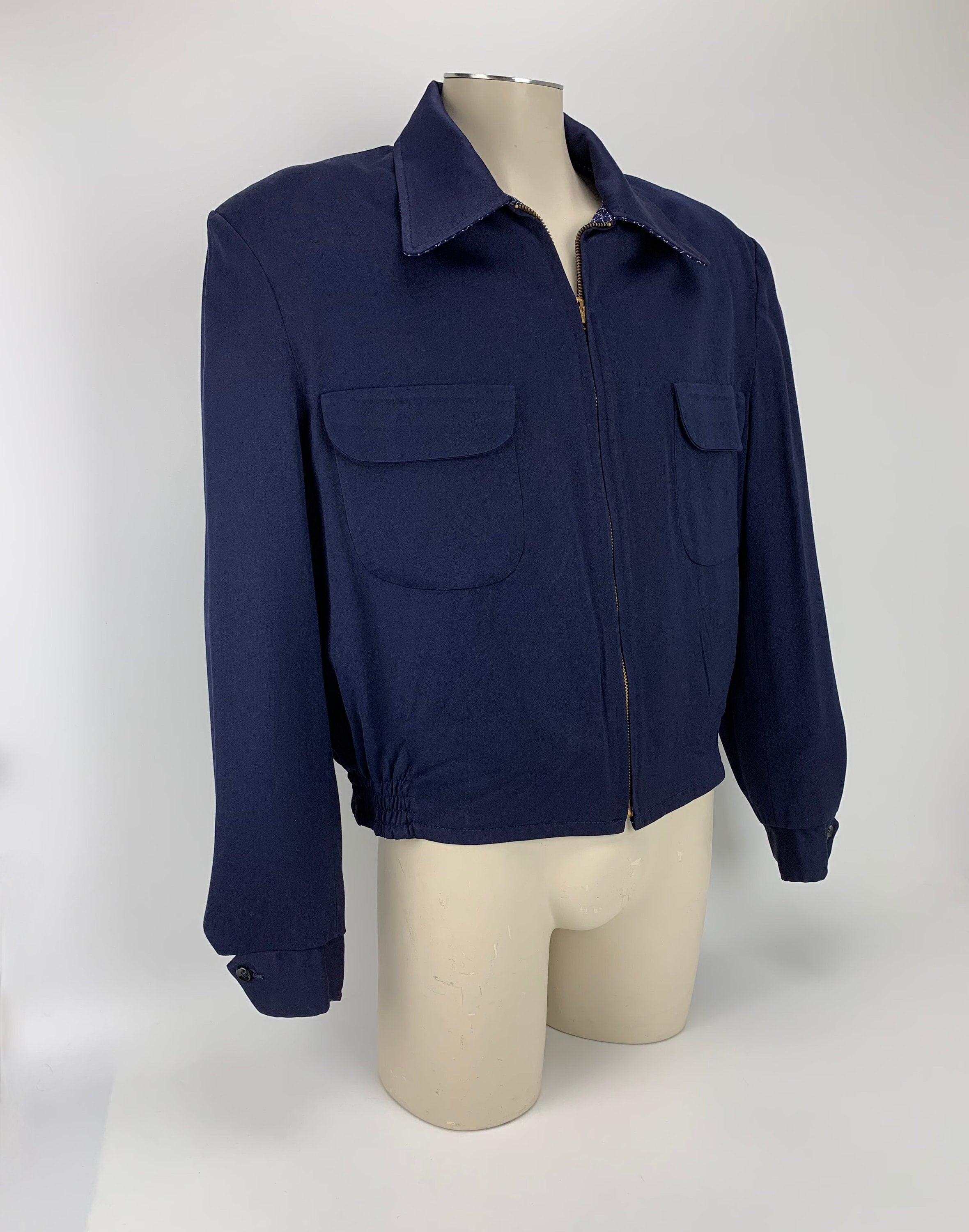ジャケット・アウター 50s rayon gabardine jacket reversible 1950's Reversible RICKY Jacket - Rayon Gabardine - Blue With White