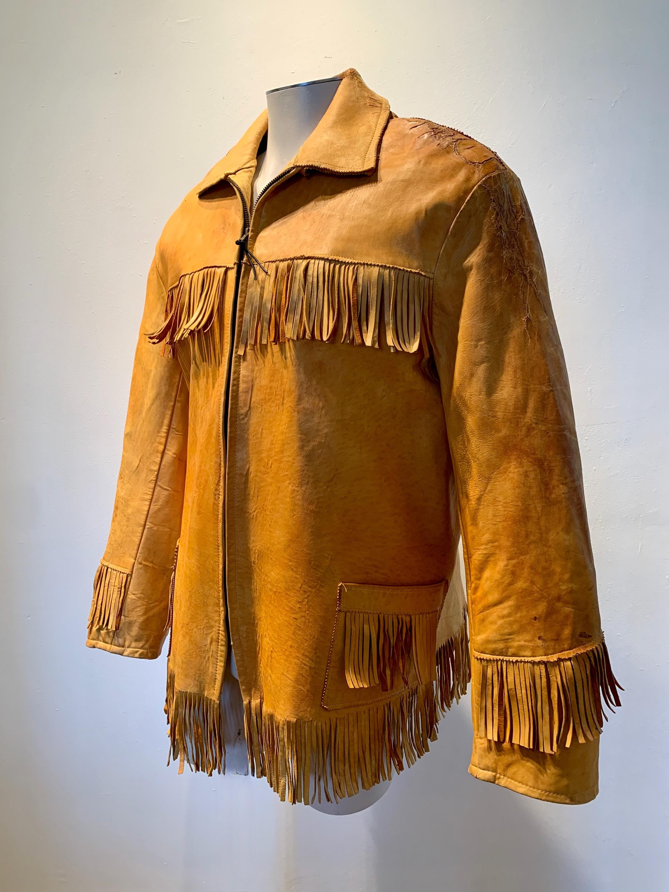 1950's Buckskin Fringe Jacket - Well Worn - Iridescent Satin