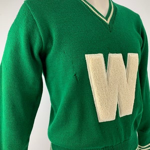 1965 Varsity Lettermans Sweater Embroidered W Patch V-Neck Pullover All Worsted Wool Men's Size Medium image 7