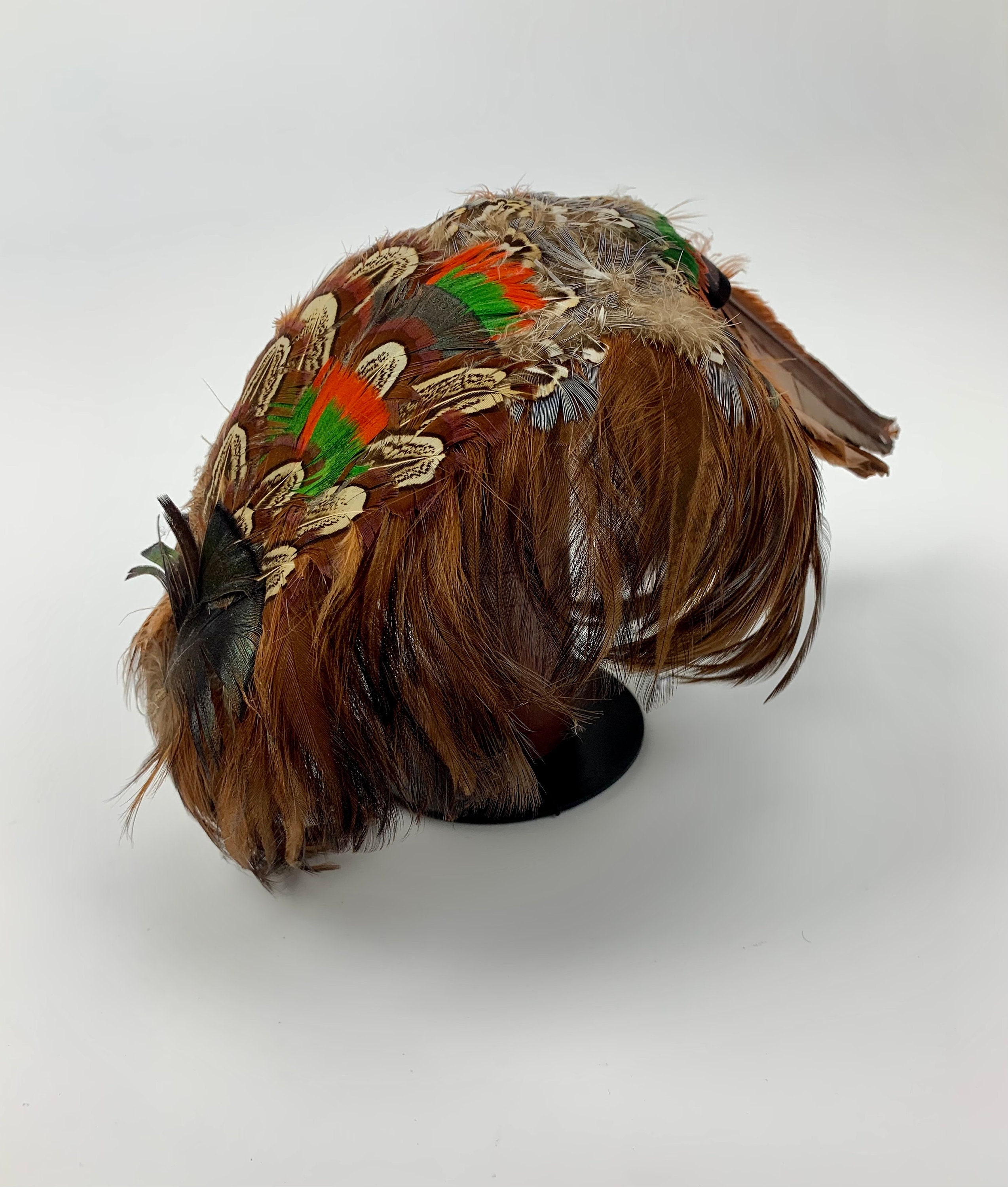 Vintage pheasant feather fascinator hat 1950s Vintage Multicolor Pheasant Feather Headpiece Striking  main image 2