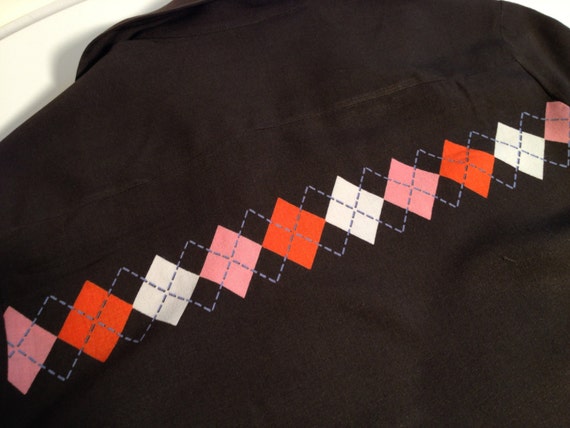 1950's Argyle Shirt - Rayon Pull-over - Chocolate, Pink