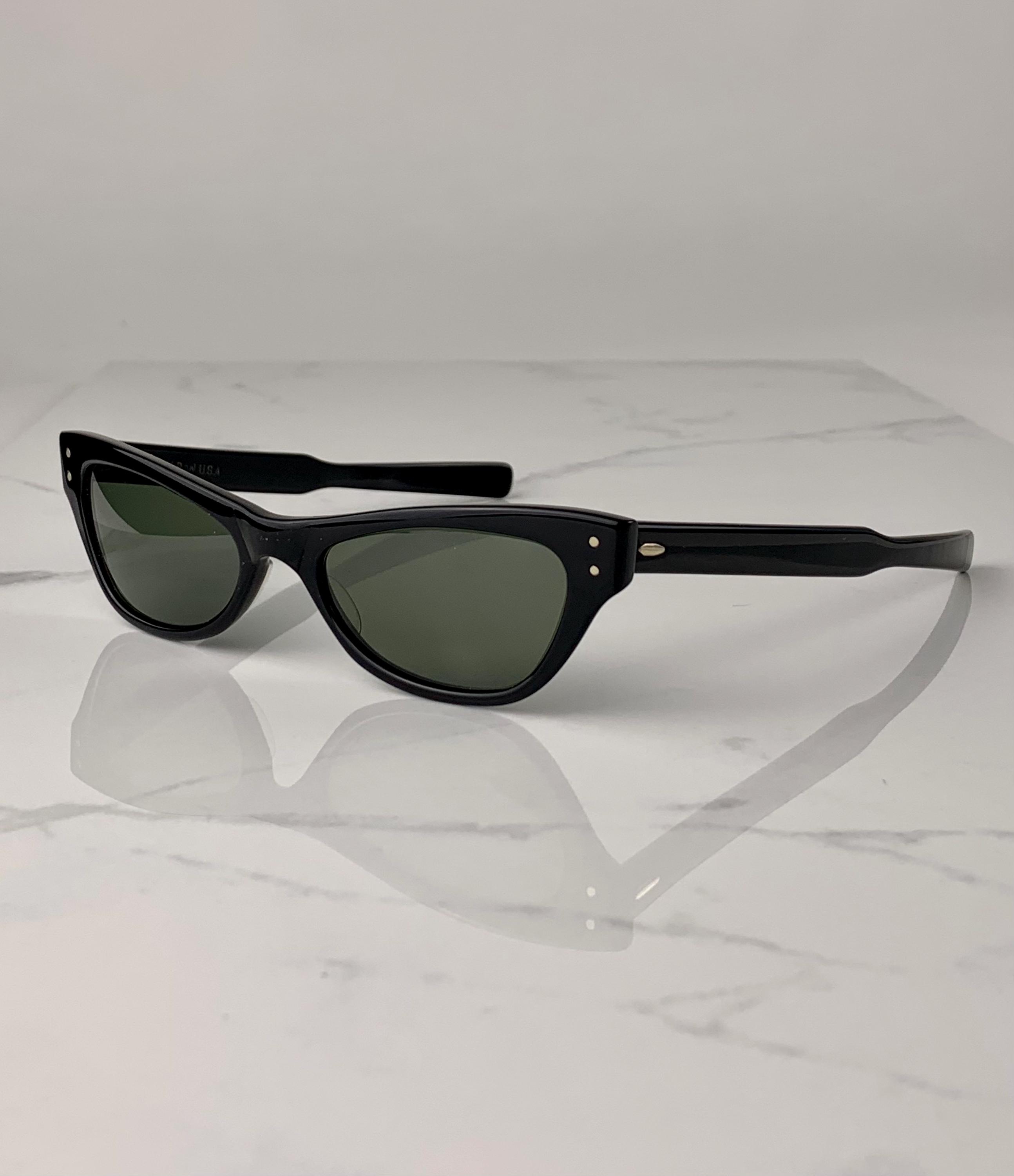 Vintage Sunglasses 1950s Style Grey Sun Lens Black Plastic Rhinestone Frame 50s 1950 main image 2