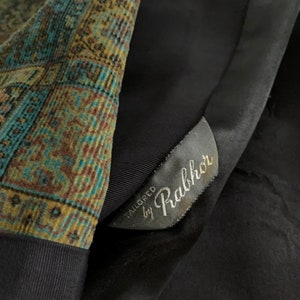 1960'S TUXEDO JACKET Printed Cotton Corduroy Black Shawl Collar Satin Lined Tailored by Rabhor Men's Size Large image 10