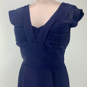 1950's Wiggle Dress Empire Waist Navy Rayon Fabric Interesting Deep V Neckline Size Medium image 3