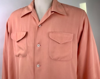 1950s Rayon Gabardine Shirt - Powder Pink Loop Collar, Men's