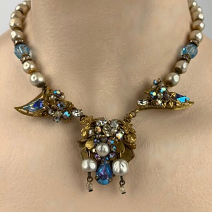 1940's-50's Necklace with Aurora Borealis Faceted Crystals, Faux Pearls and Rhinestones 16 Inch Length image 5