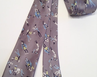 1950's Novelty Tie -Unusual Animated Characters - All Silk - Excellent Vintage Condition