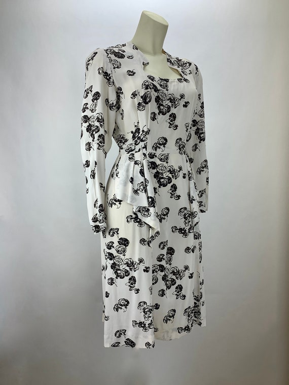 1940's Printed Floral Dress - White Rayon with a C