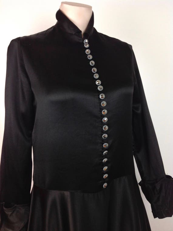 1920'S-30'S Drop Waist Dress - Black Silk Satin -… - image 4