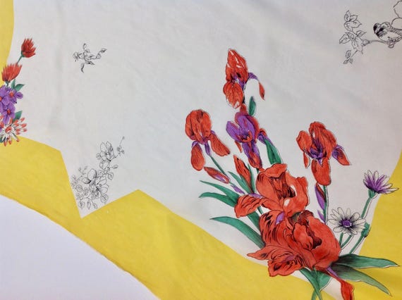 1950'S Floral Scarf -Bright Yellow - All Silk - I… - image 2