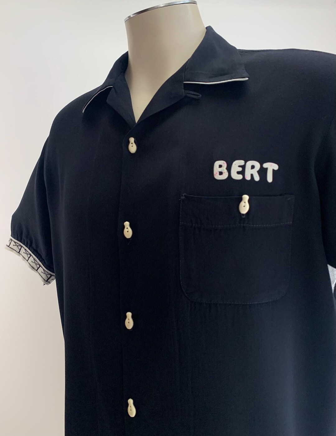 ウェア・シャツ 50's Rayon Bowling Shirts 1950'S Bowling Shirt - Black Rayon Gabardine - Bowling Pin