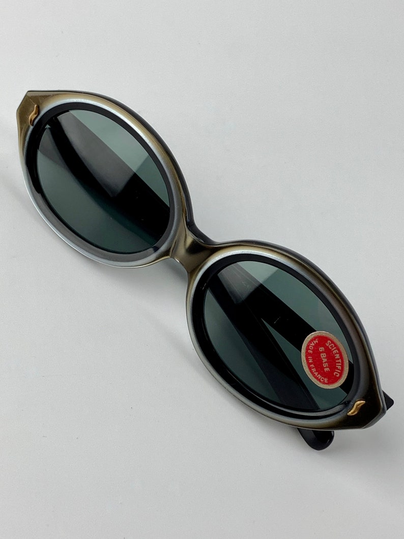 1960's Mod Oval Sunglasses Made in FRANCE Grayish Silver with Black Optical Quality NOS Dead Stock image 3