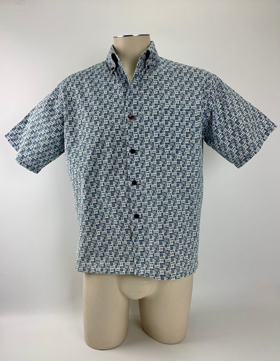 1960's Shirt - All Cotton - FINK Label - Tiny Blu… - image 1