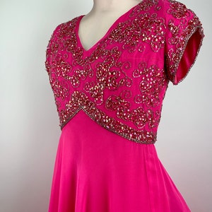 1960'S Goddess Dress Hot Pink Silk Chiffon Iridescent Seqiuns & Beadwork Helen Bass for HAROLD Medium 画像 5