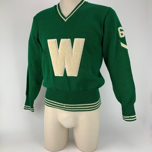 1965 Varsity Lettermans Sweater Embroidered W Patch V-Neck Pullover All Worsted Wool Men's Size Medium image 2