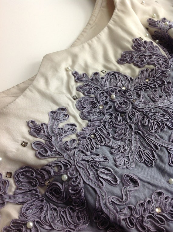 1950s Two-Tone Taffeta Party Dress - Soutache Embroidery, 27" Waist 1950s Two-Tone Taffeta Party Dress - Soutache Embroidery, 27" Waist
