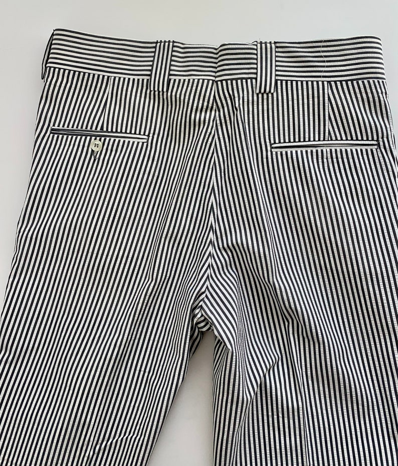 1970'S Striped Seersucker Trousers Gray & White Wide Waistband and Wide Belt Loops 36 Inch Waist DeadStock image 8