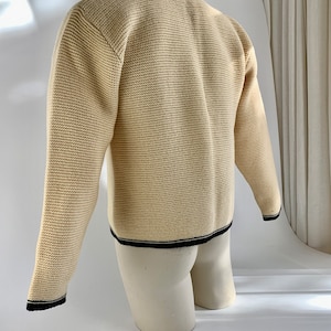 1950'S-60'S MOD Zip Cardigan BRENTWOOD SPORTSWEAR Heavy Territory Wool Butter Cream Body with Black Details Men's Medium to Large image 8