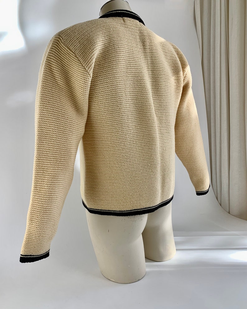 1950'S-60'S MOD Zip Cardigan BRENTWOOD SPORTSWEAR Heavy Territory Wool Butter Cream Body with Black Details Men's Medium to Large image 8