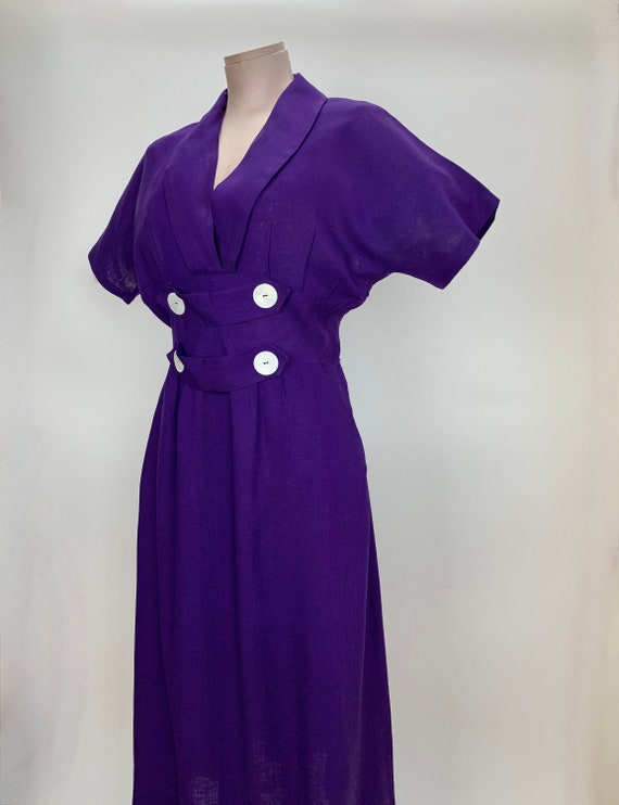 1940'S Dress - Purple Rayon - Interesting Waist De