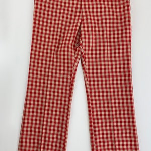 1970'S Plaid Slacks Wild Mod Styling Wide Stovepipe Legs Red & Biege Plaid Check Wide Cuffs 35 Inch Waist image 5