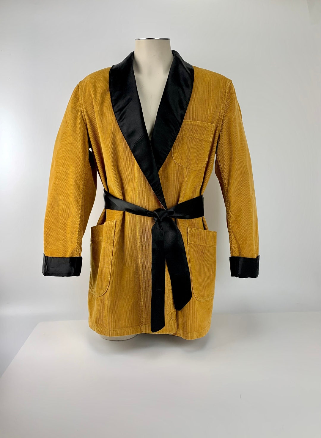 1950's60s CORDUROY Robe Lounge Robe Smoking Jacket Golden Yellow