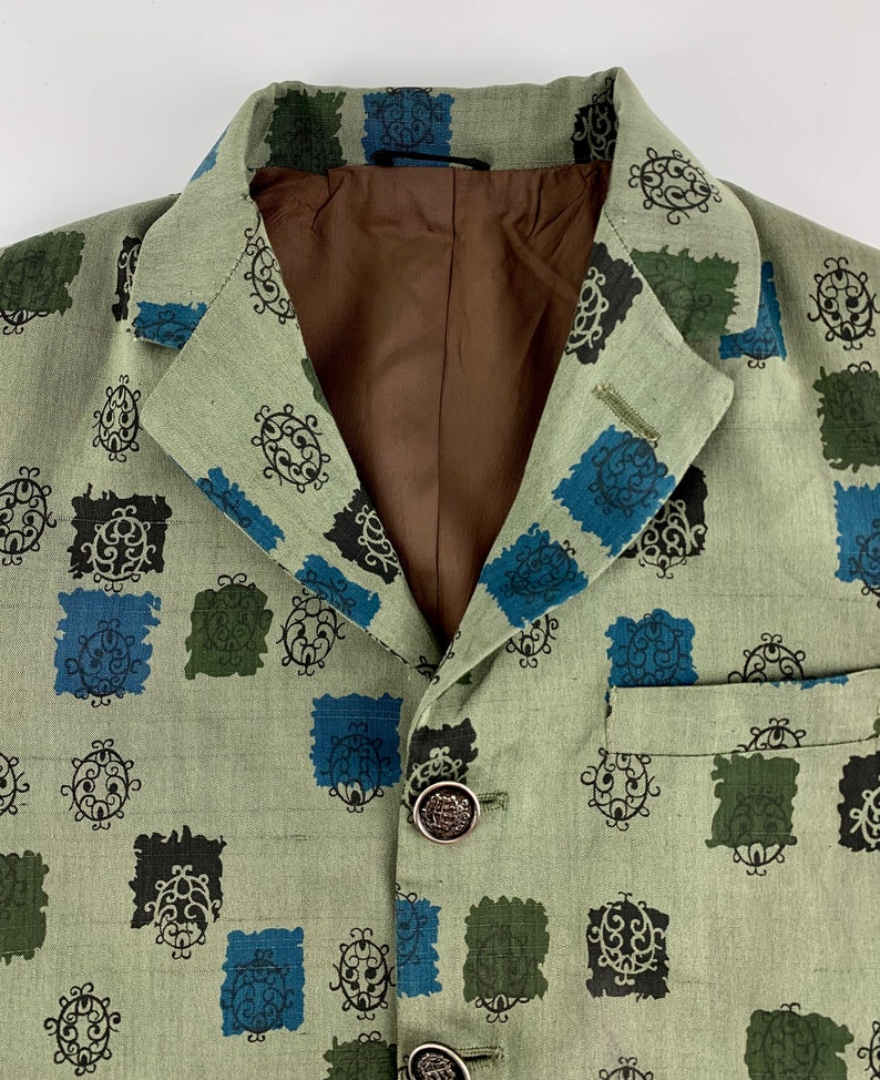 1960'S Young Boy's SportCoat Cool Print in Polished Cotton 3 Button Closure Satin Lined Metal Buttons image 6