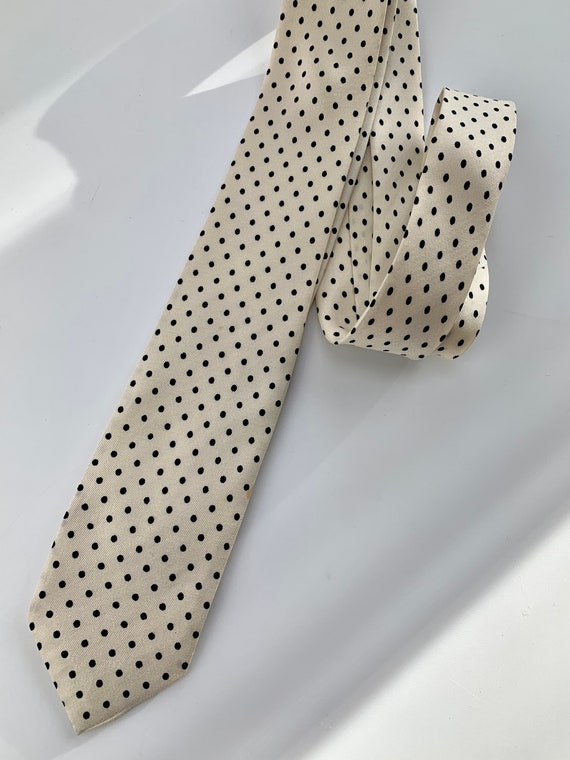 Early 1960's Polka Dot Tie - Small Black Polka Do… - image 8