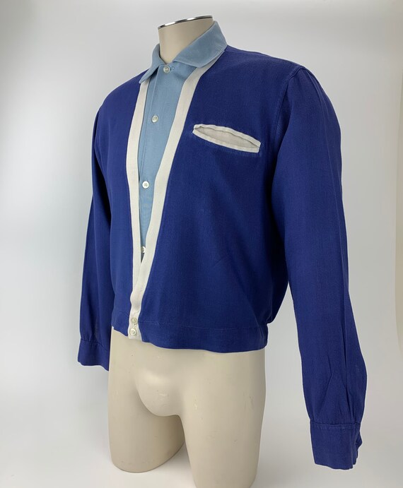 1950's SHIRT-JAC - Two-Tone Rayon - Contrasting Sl