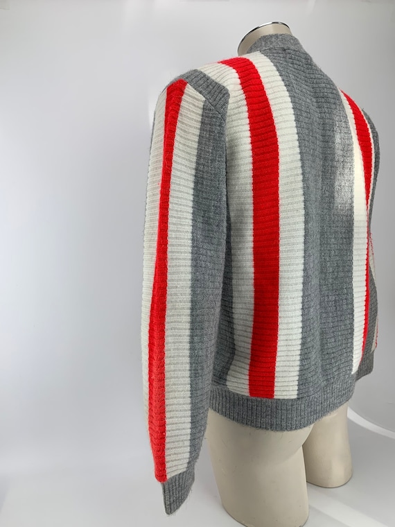 1960's MOD Striped Cardigan - Gray Body with Whit… - image 6