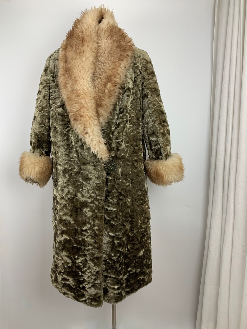 Rare Find 1920's Faux Fur Coat with Natural Fur Trim Cocoon Fur Wrapped Great Gatsby Size Small plus some image 3