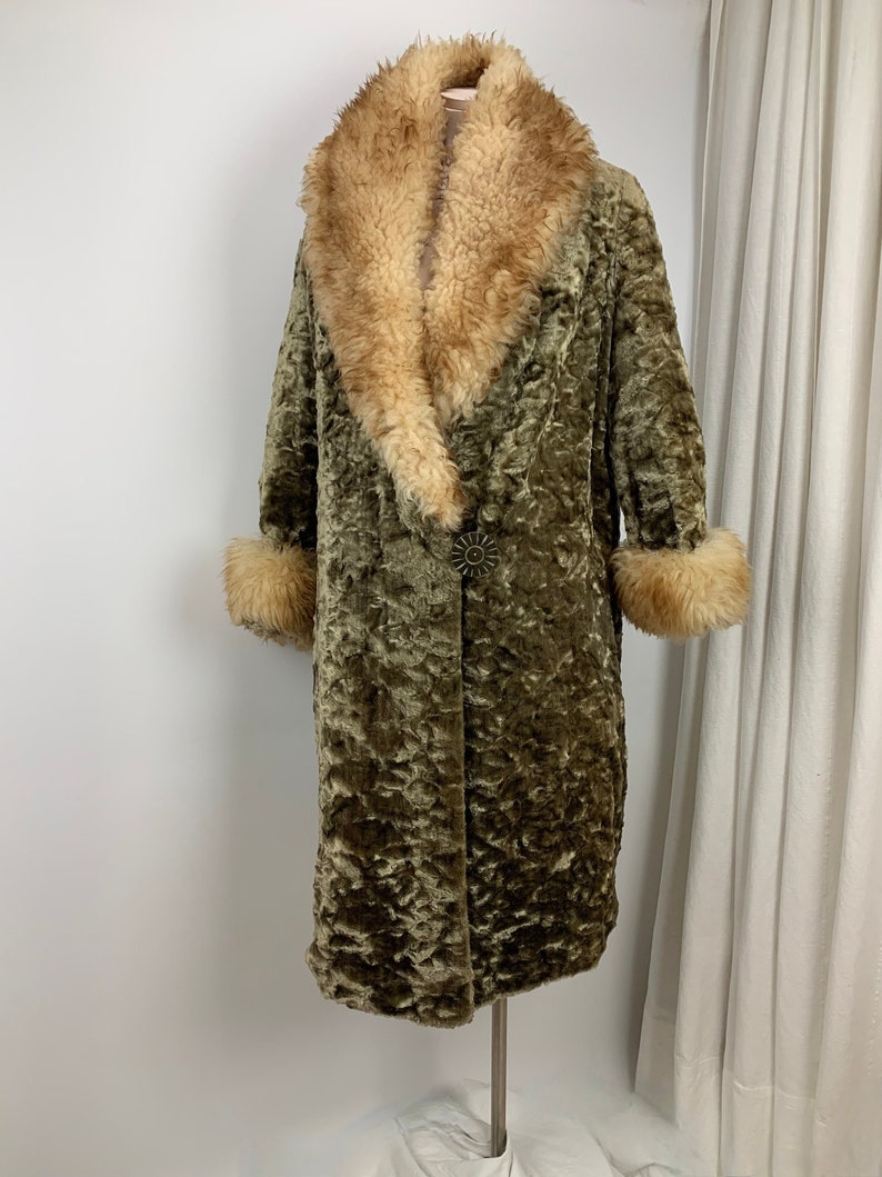 Rare Find 1920's Faux Fur Coat with Natural Fur Trim Cocoon Fur Wrapped Great Gatsby Size Small plus some image 1