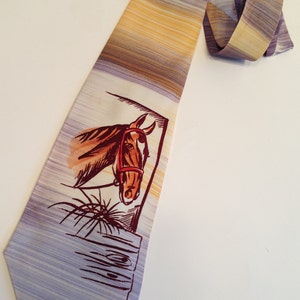 Vintage 1940'S HORSE Tie Hand Painted Vintage Novelty Tie PILGRIM LABEL Individually Hand Painted image 3