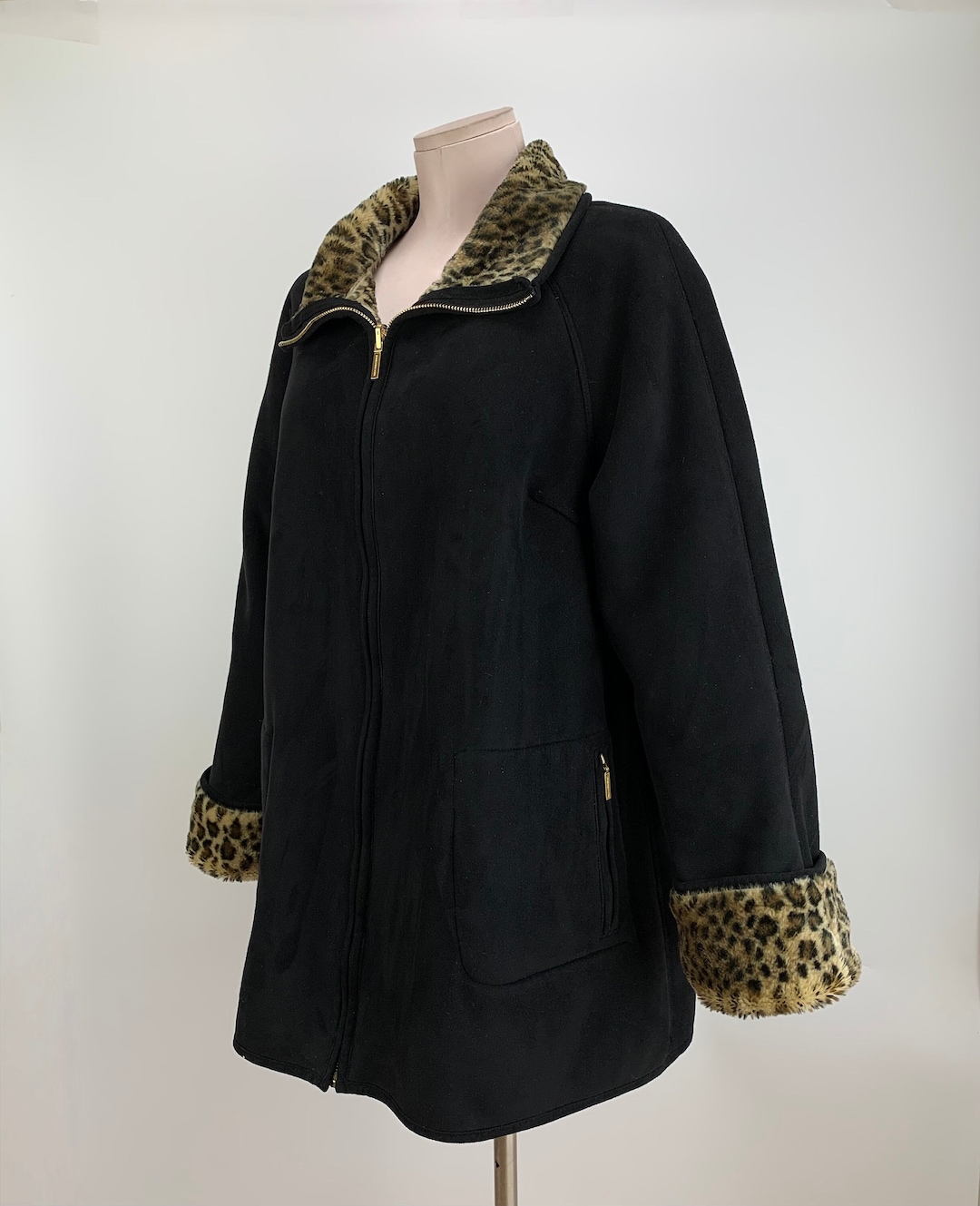 1990's Reversible Faux Leopard Coat - Plush Faux Fur - Reverses to