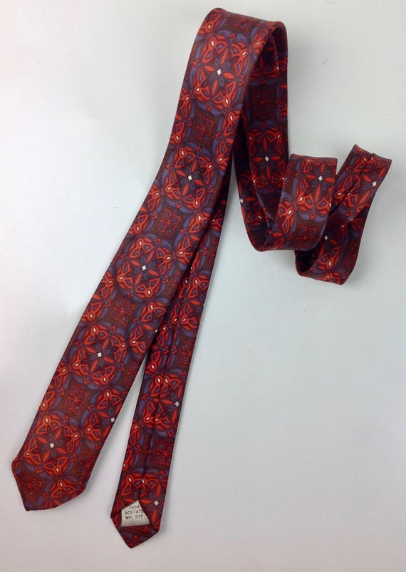 1960's MOD TIE - Super Skinny - Red, Maroon & Blui