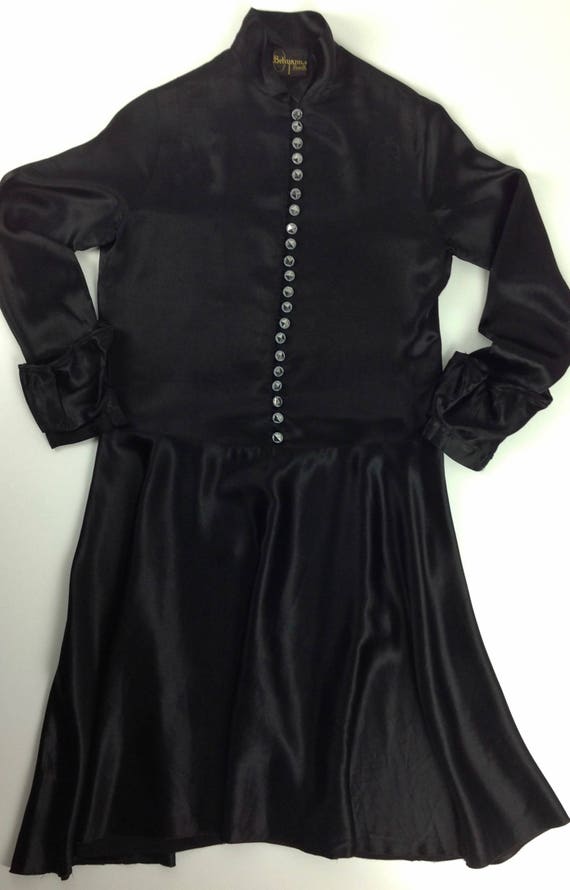 1920'S-30'S Drop Waist Dress - Black Silk Satin -… - image 10