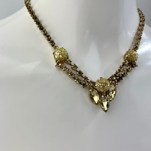 1950's Crystal Necklace in Golden Colors 3 Marquise shaped Baguettes in Citrine All Prong Set Crystals 15 Inch Choker Length image 5