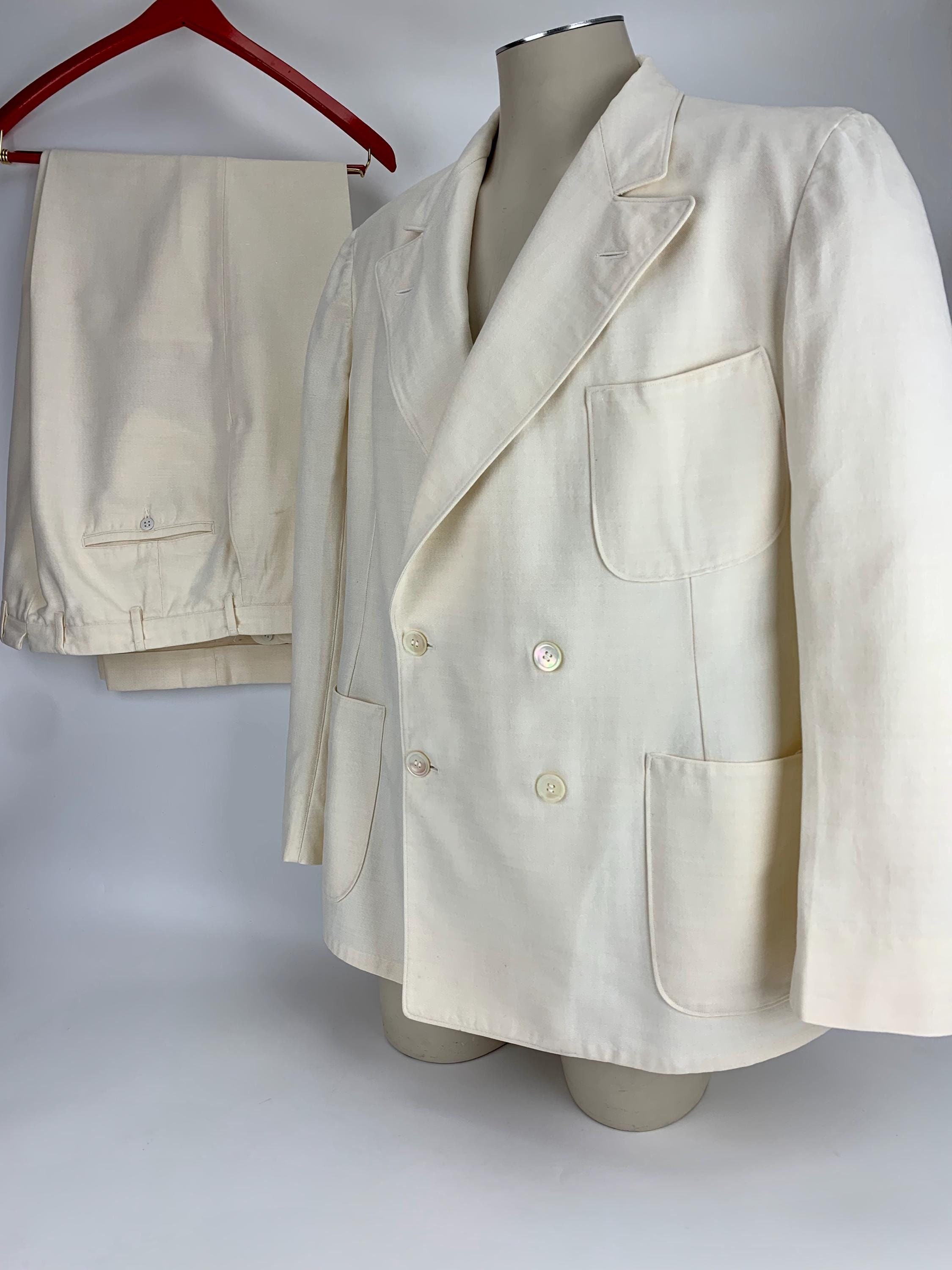 1930's Linen Suit - PALM BEACH - Double Breasted With Peak Lapels