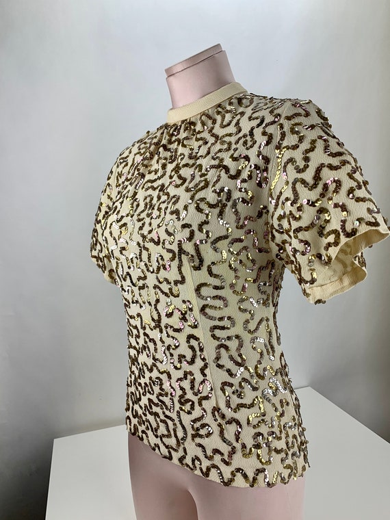 1940's Rayon Sequin Crepe - Antique Gold Iridesce… - image 7