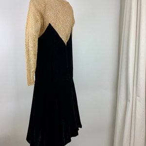 1920'S Silk Velvet & Lace Dress Drop Waist with an Asymmetrical Hemline Gatsby Style Size Small to Medium image 9