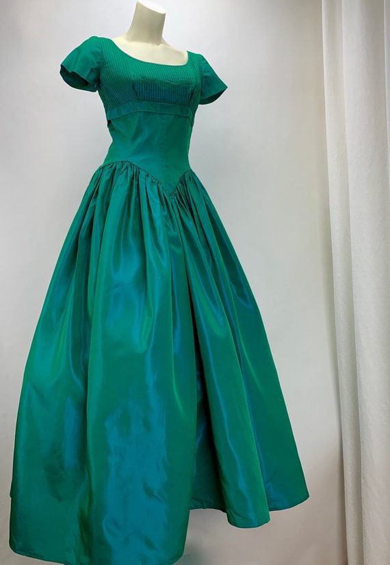1950's Formal Dress Green & Aqua Iridescent Taffeta - Etsy Israel