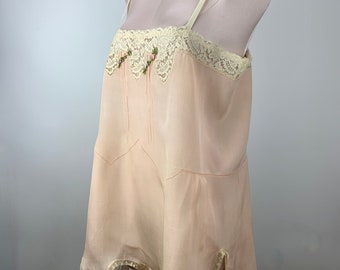 1920'S Teddie - All Silk with Fine Lace Details - Scalloped Hemline with Delicate Lace Trim - Women's Size Medium