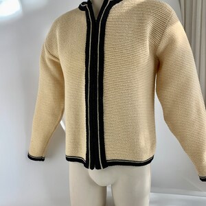 1950'S-60'S MOD Zip Cardigan BRENTWOOD SPORTSWEAR Heavy Territory Wool Butter Cream Body with Black Details Men's Medium to Large image 7