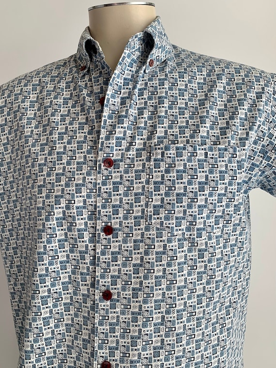 1960's Shirt - All Cotton - FINK Label - Tiny Blu… - image 2