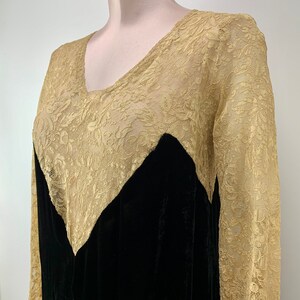 1920'S Silk Velvet & Lace Dress Drop Waist with an Asymmetrical Hemline Gatsby Style Size Small to Medium image 4