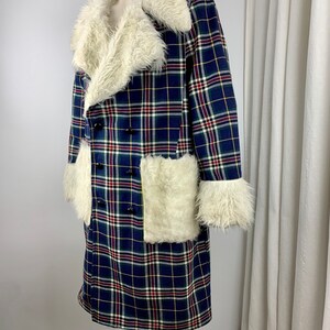 1970'S Pimp Jacket Faux Fur & Wool Plaid Austin Powers Style Fully Lined NOS Dead-Stock /Men's Size Large image 3