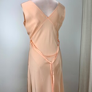 1940's Bias-Cut Negligee in Peach Small Embroidered Blue Star Details RAYON Fabric Size MEDIUM 30 Inch Waist image 7